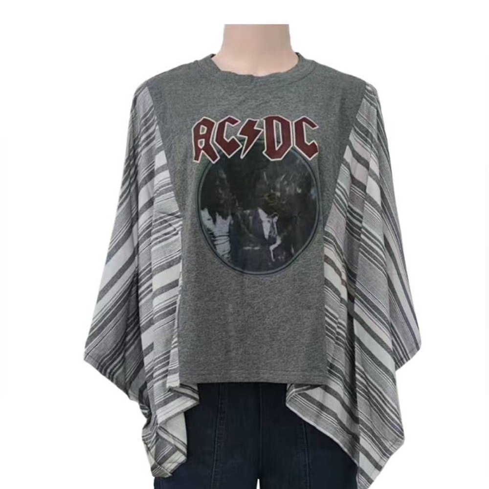 Gray ACDC Graphic Poncho Top